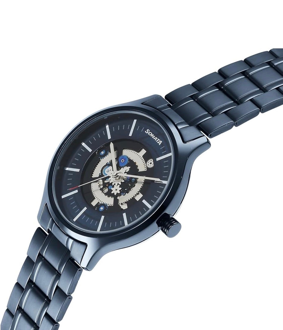 Sonata Unveil Quartz Analog Blue Dial Stainless Steel Strap Watch for Men-NS7140QM02