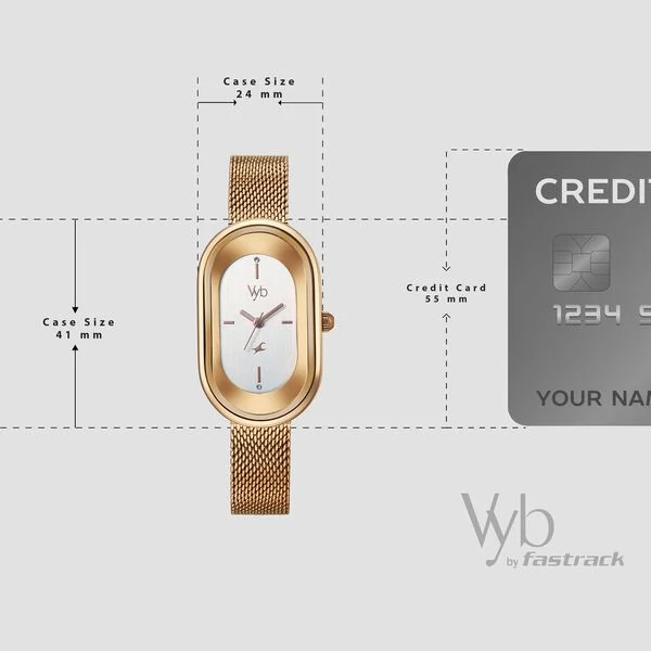 FV60095WM01 Vyb Mirage By Fastrack Quartz Analog Silver Dial Rose Gold Stainless Steel Strap Watch