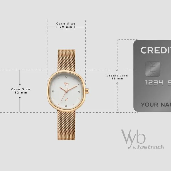 FV60087WM01 Vyb Muse By Fastrack Quartz Analog White Dial Rose Gold Stainless Steel Strap Watch