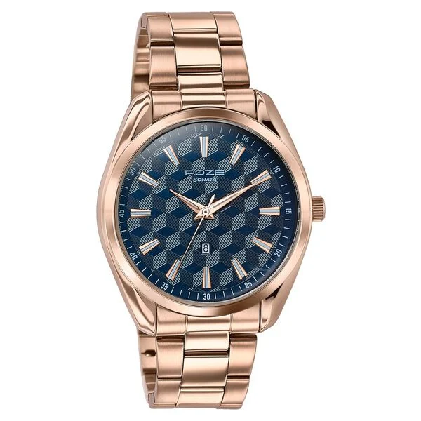 Sonata Poze Quartz Analog Blue Dial Rose Gold Colour Stainless Steel Strap Watch For Men
