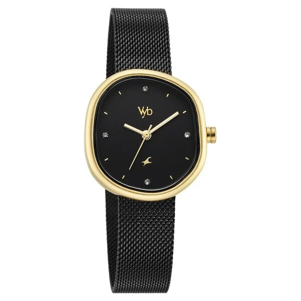 FV60087KM01 Vyb Muse By Fastrack Quartz Analog Black Dial Black Stainless Steel Strap Watch