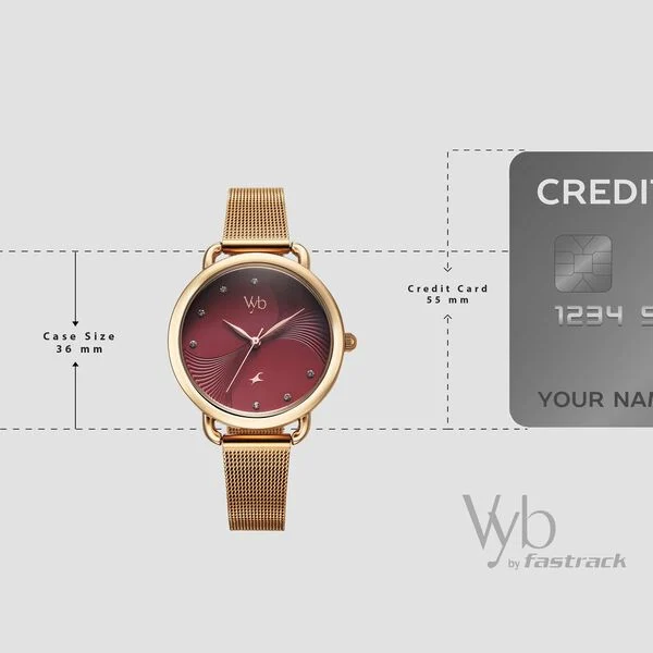 FV60091WM02 Vyb Classiqu� By Fastrack Quartz Analog Maroon Dial Rose Gold Stainless Steel Strap Watch For Girls