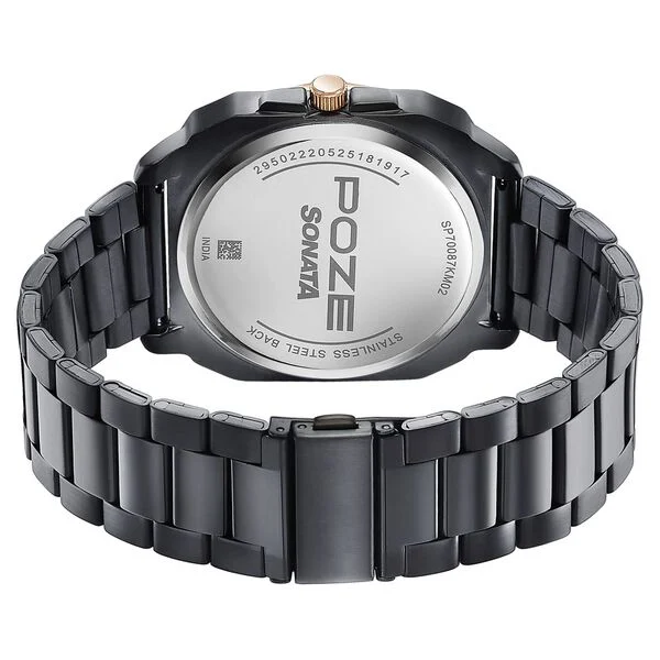 Sonata Poze Quartz Analog Black Dial Black Metal Strap Watch For Men SP70087KM02