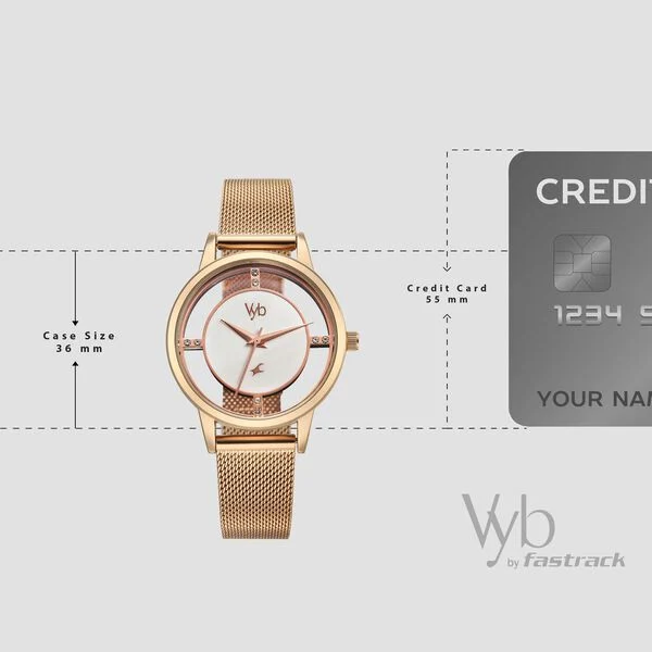 FV60090WM01 Vyb Runway By Fastrack Quartz Analog White Dial Rose Gold Stainless Steel Strap Watch