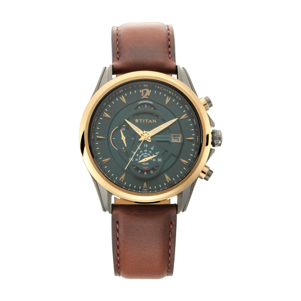 Titan Maritime Green Dial Chronograph Leather Strap watch for Men 1830KL02