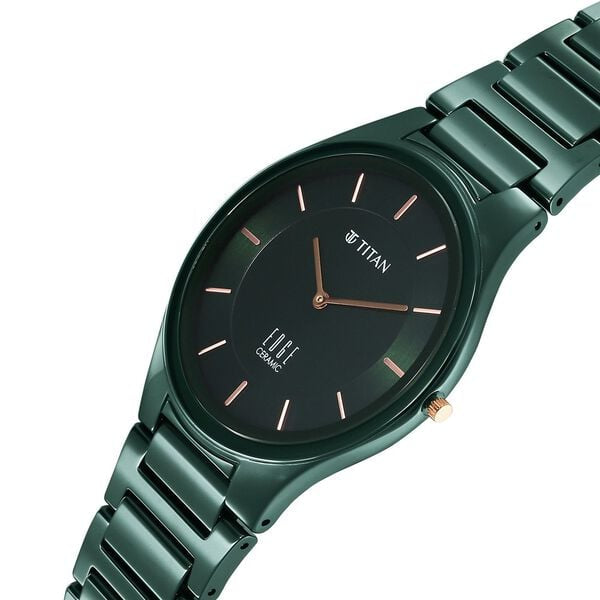 Titan Edge Ceramic Quartz in Glossy Green Dial Watch for Men NT1696QC06 Men's Watch