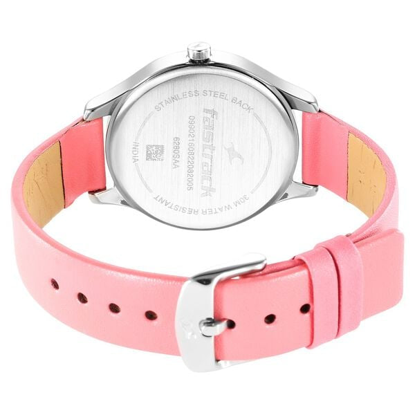Fastrack Stunners Quartz Analog Pink Dial Leather Strap Watch for Girls NR6280SL01