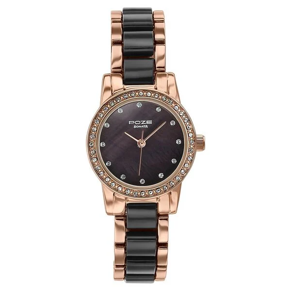 SP80136KD01W Sonata Poze Quartz Analog White Dial Two Toned Metal & Plastic Strap Watch For Women