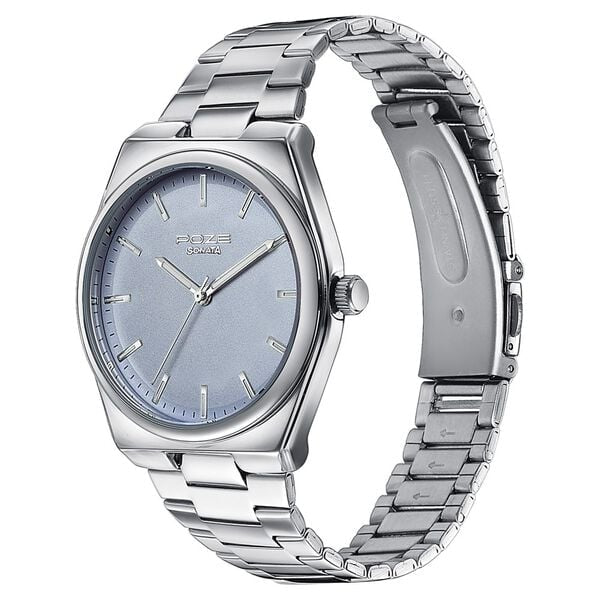 Sonata Poze Quartz Analog Blue Dial Silver Metal Strap Watch For Men SP70078SM01
