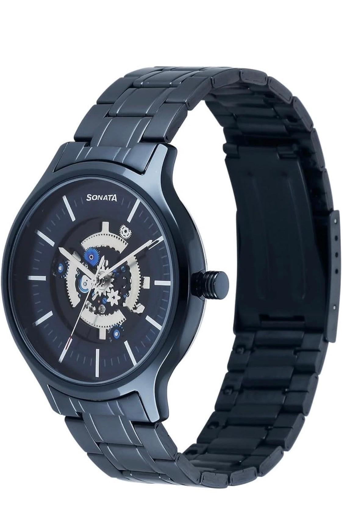 Sonata Unveil Quartz Analog Blue Dial Stainless Steel Strap Watch for Men-NS7140QM02