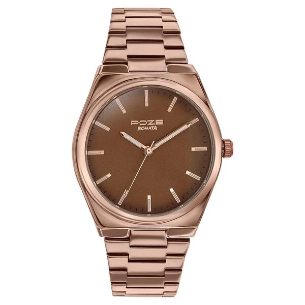 Sonata Poze Quartz Analog Brown Dial Brown Metal Strap Watch For Men