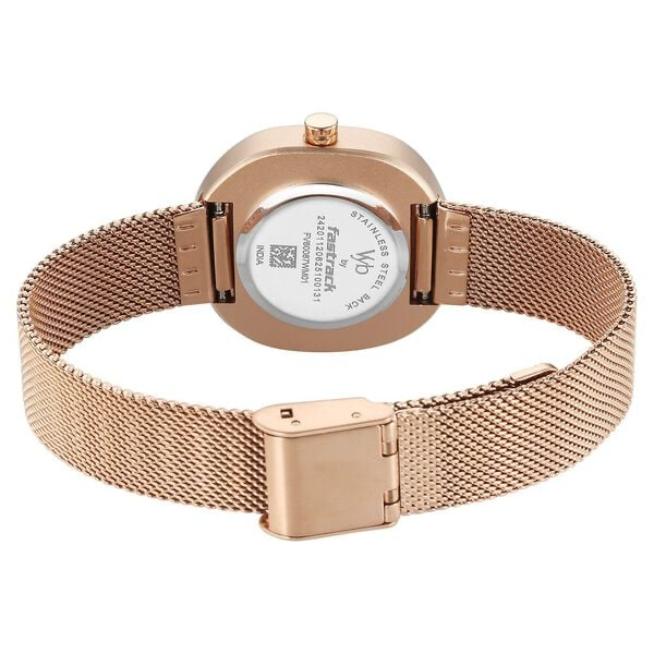 FV60087WM01 Vyb Muse By Fastrack Quartz Analog White Dial Rose Gold Stainless Steel Strap Watch