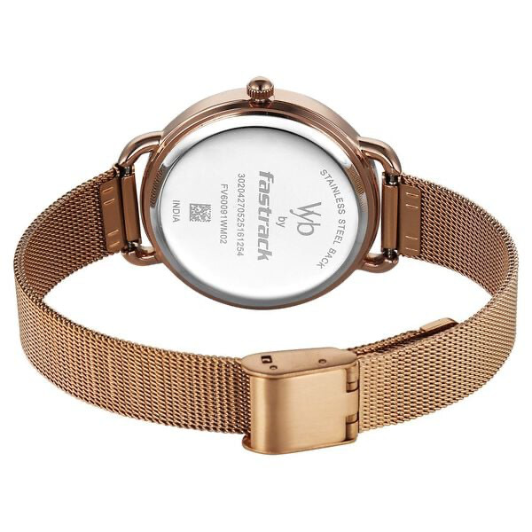 FV60091WM02 Vyb Classiqu� By Fastrack Quartz Analog Maroon Dial Rose Gold Stainless Steel Strap Watch For Girls
