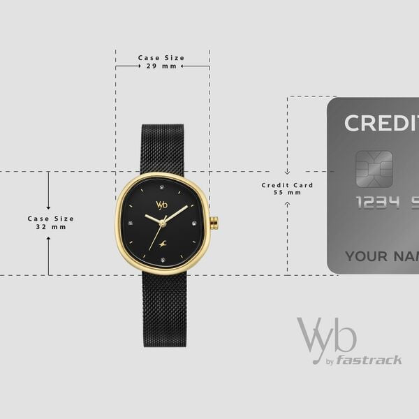 FV60087KM01 Vyb Muse By Fastrack Quartz Analog Black Dial Black Stainless Steel Strap Watch