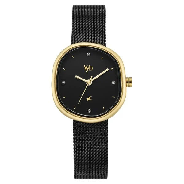 FV60087KM01 Vyb Muse By Fastrack Quartz Analog Black Dial Black Stainless Steel Strap Watch