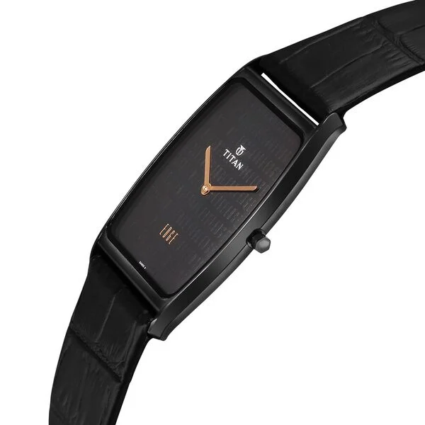 Titan Edge Black Dial Analog Leather Strap watch for Men NT1596NL01