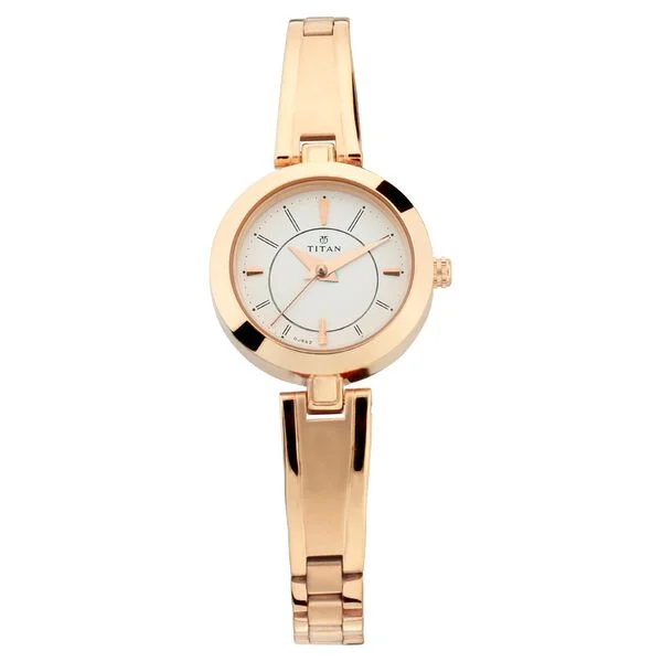 Titan Quartz Analog Silver Dial Rose Gold Metal Strap Watch For Women NT2598WM01