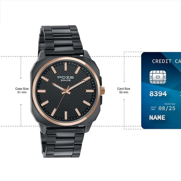 Sonata Poze Quartz Analog Black Dial Black Metal Strap Watch For Men SP70087KM02