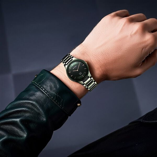 Titan Edge Ceramic Quartz in Glossy Green Dial Watch for Men NT1696QC06 Men's Watch