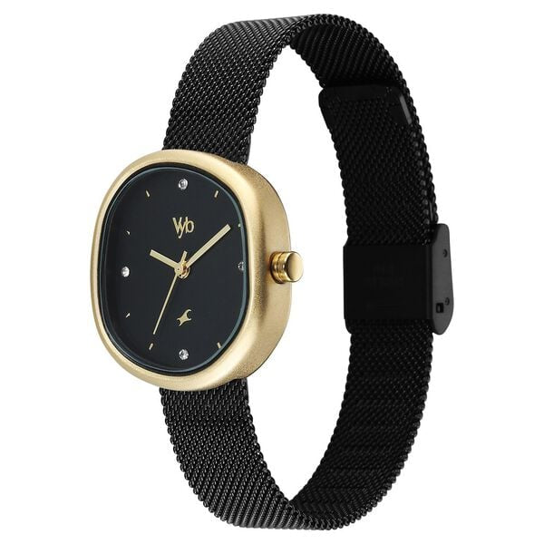 FV60087KM01 Vyb Muse By Fastrack Quartz Analog Black Dial Black Stainless Steel Strap Watch