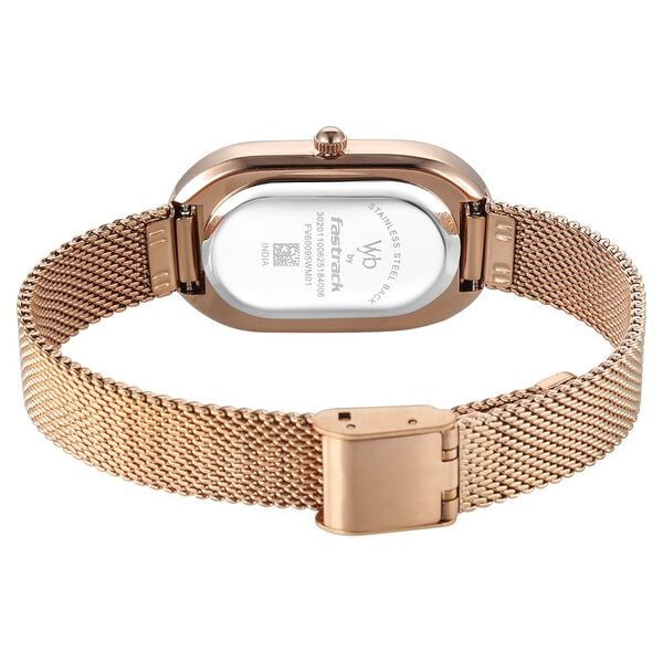 FV60095WM01 Vyb Mirage By Fastrack Quartz Analog Silver Dial Rose Gold Stainless Steel Strap Watch