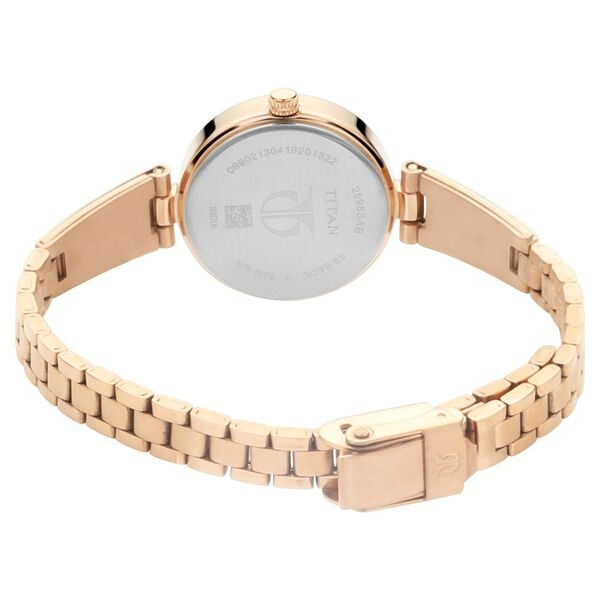 Titan Quartz Analog Silver Dial Rose Gold Metal Strap Watch For Women NT2598WM01