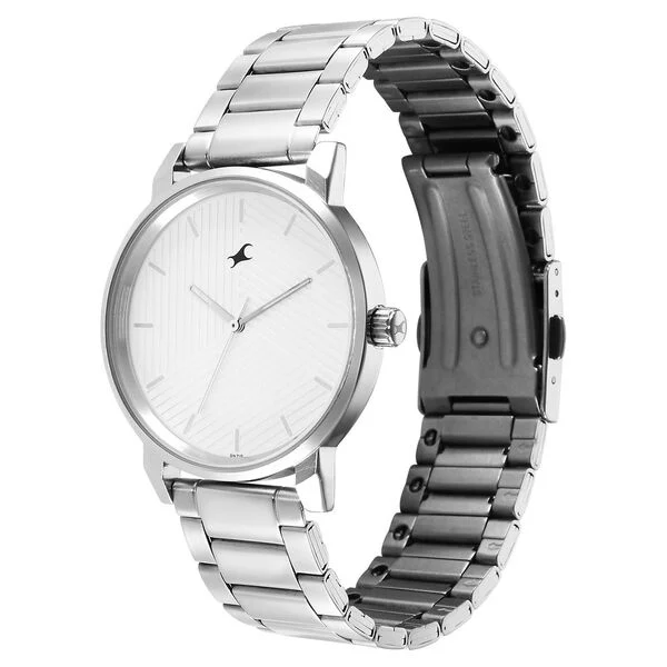 Fastrack Stunners White Dial Metal Strap Watch for Guys