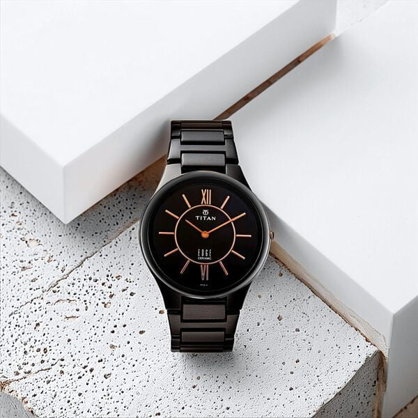 Titan Edge Ceramic Quartz in Rich Black Dial Watch for Men NT1696NC01