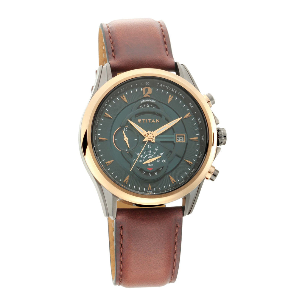 Titan Maritime Green Dial Chronograph Leather Strap watch for Men 1830KL02