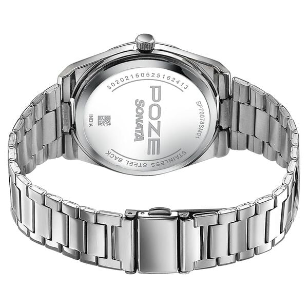Sonata Poze Quartz Analog Blue Dial Silver Metal Strap Watch For Men SP70078SM01