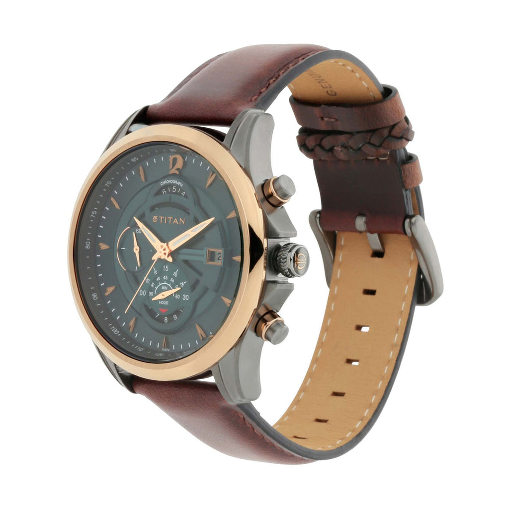 Titan Maritime Green Dial Chronograph Leather Strap watch for Men 1830KL02