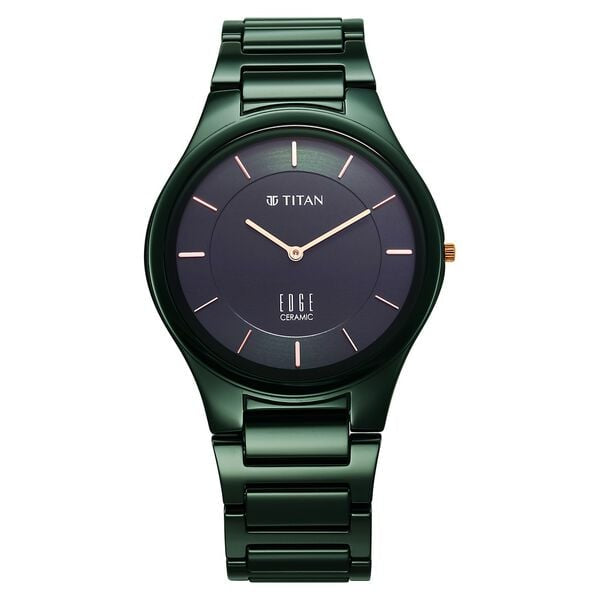 Titan Edge Ceramic Quartz in Glossy Green Dial Watch for Men NT1696QC06 Men's Watch