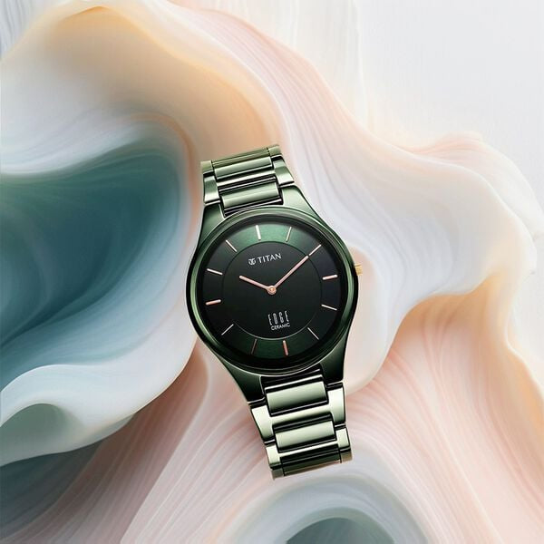 Titan Edge Ceramic Quartz in Glossy Green Dial Watch for Men NT1696QC06 Men's Watch