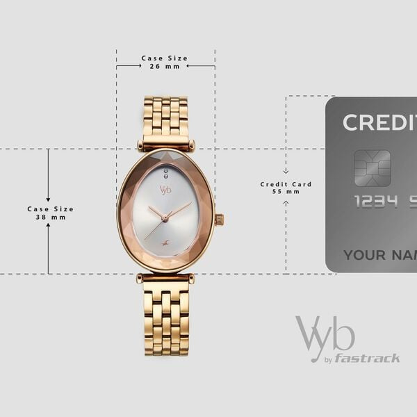 FV60097WM01 Vyb Prodigy By Fastrack Quartz Analog Silver Dial Rose Gold Stainless Steel Strap Watch