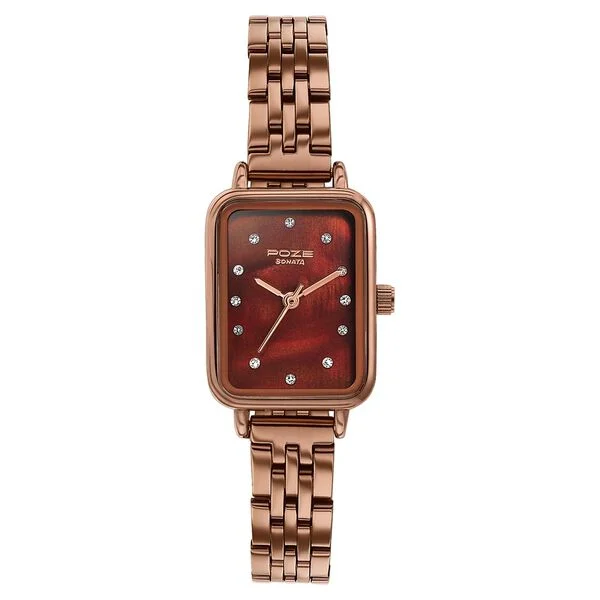 SP80133QM01 Sonata Poze Quartz Analog Mother Of Pearl Dial Brown Metal Strap