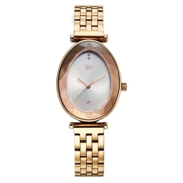 FV60097WM01 Vyb Prodigy By Fastrack Quartz Analog Silver Dial Rose Gold Stainless Steel Strap Watch