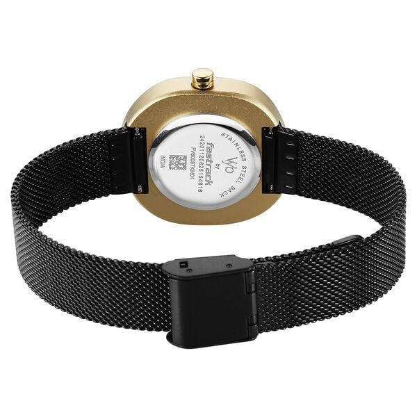 FV60087KM01 Vyb Muse By Fastrack Quartz Analog Black Dial Black Stainless Steel Strap Watch