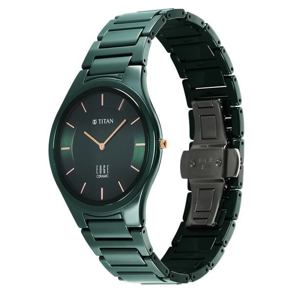 Titan Edge Ceramic Quartz in Glossy Green Dial Watch for Men NT1696QC06 Men's Watch