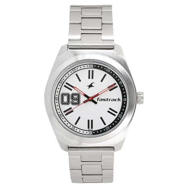 Fastrack Varsity Quartz Analog White Dial Stainless Steel Strap Watch for Guys
