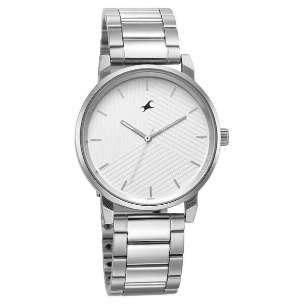 Fastrack Stunners White Dial Metal Strap Watch for Guys