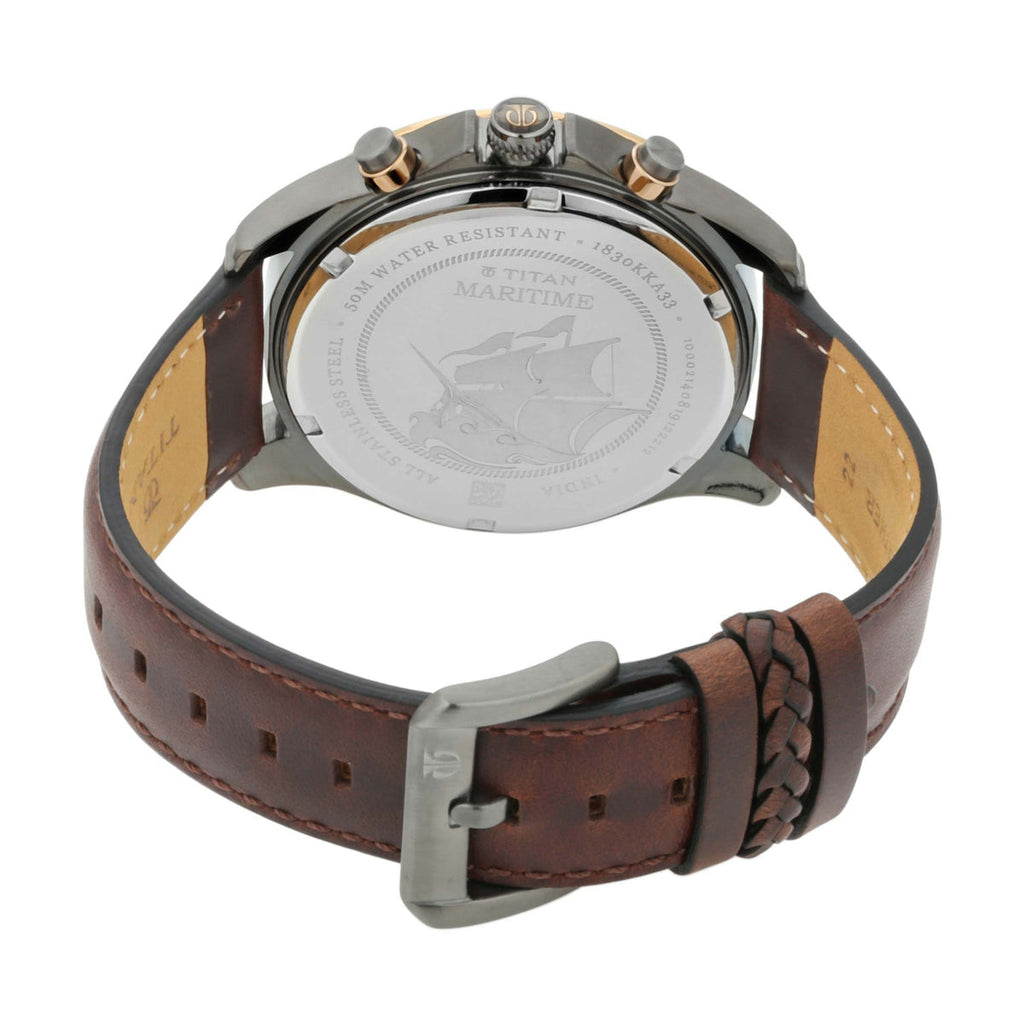 Titan Maritime Green Dial Chronograph Leather Strap watch for Men 1830KL02