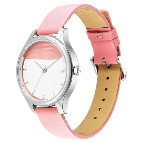 Fastrack Stunners Quartz Analog Pink Dial Leather Strap Watch for Girls NR6280SL01